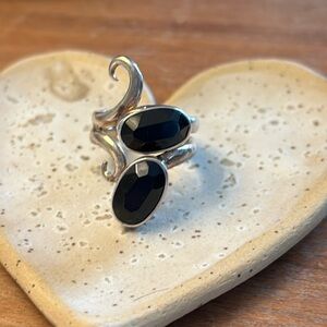 Silver black gemstone ring. Silver, gemstones, holiday gift, vintage, boho.
